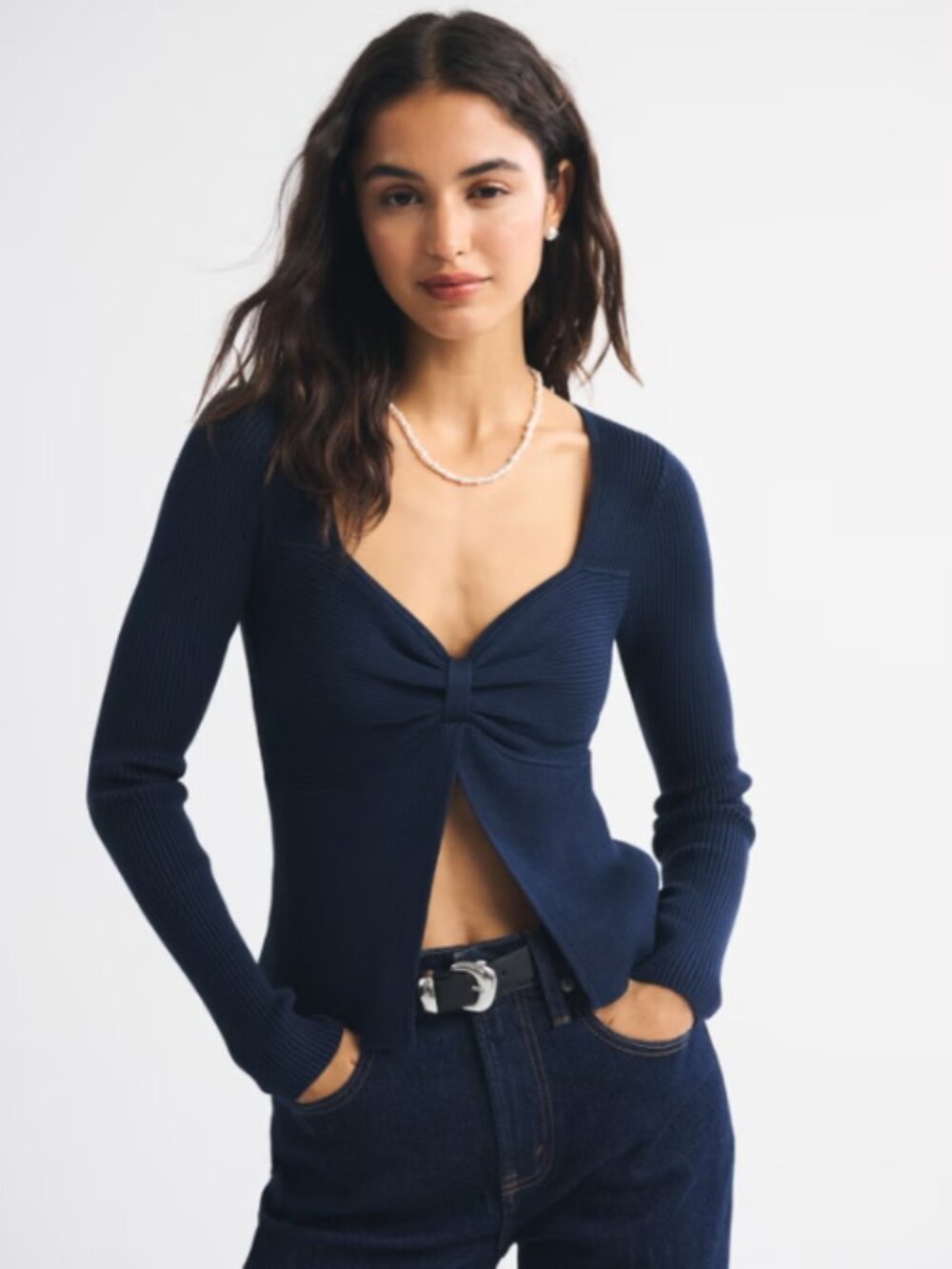 Abercrombie & Fitch Dark Indigo Bra Free Twist Sweater Top S